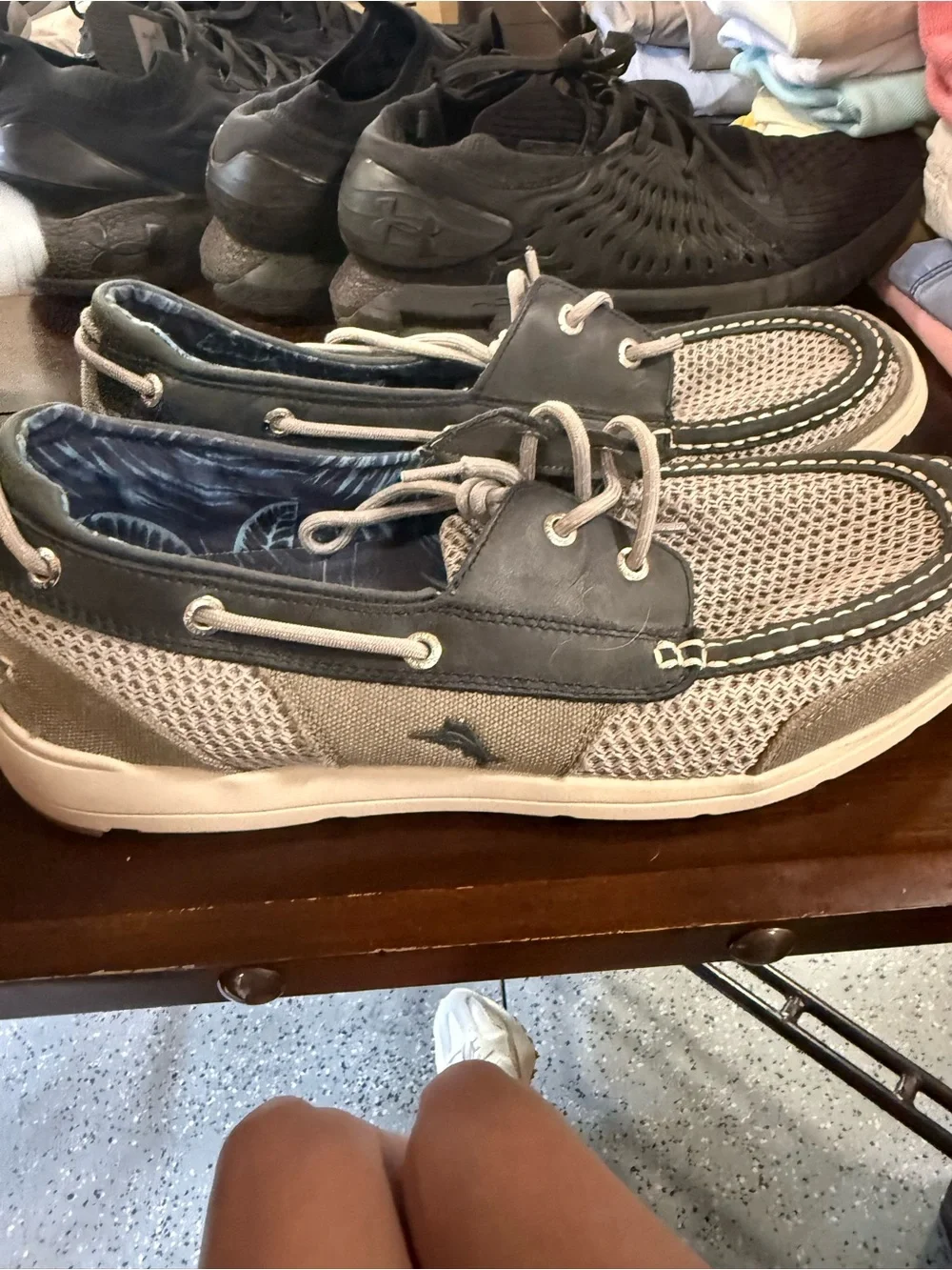 Tommy Bahama Men's Beige and Gray Mesh Boat Shoes